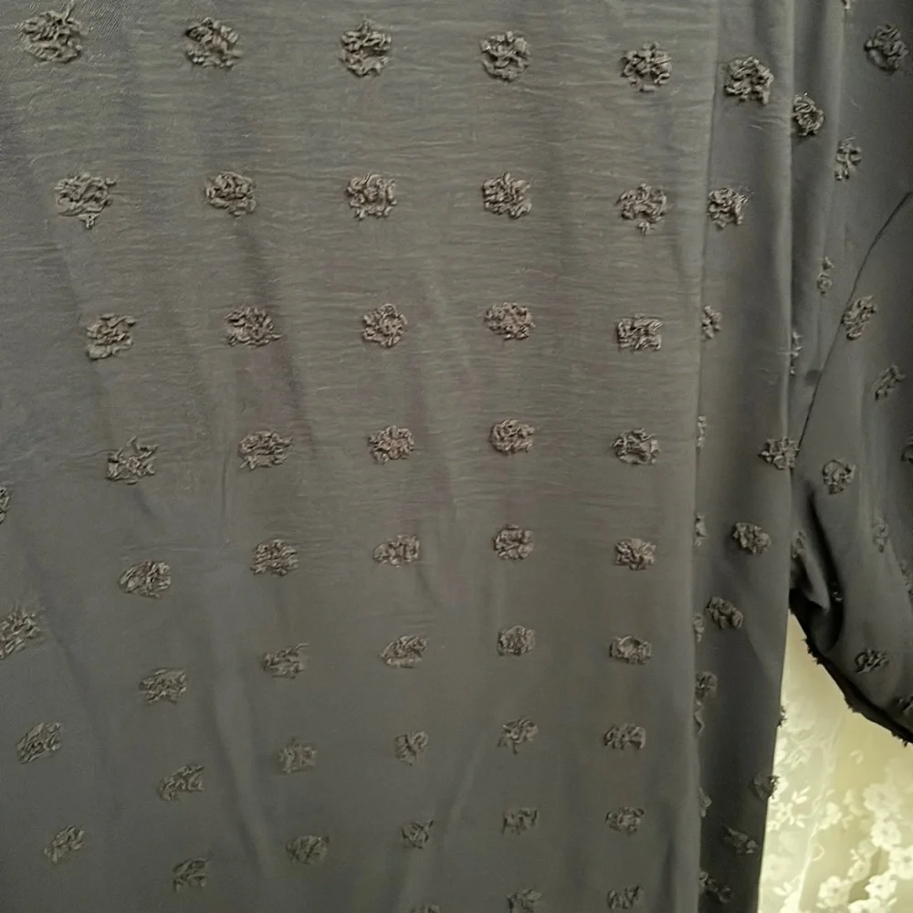 Deep Black Sheer Swiss Dot Kimono Cardigan Blouse - Picture 5 of 9